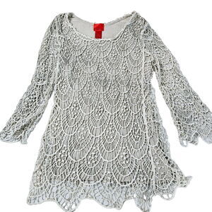 Cristina Womens Blouse Beige Size Medium 100% Cotton Pullover Long Sleeve Lace